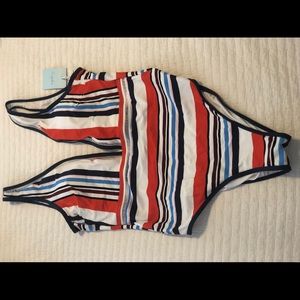 Women's Colorful Stripe Plunging Backless Swimsuit